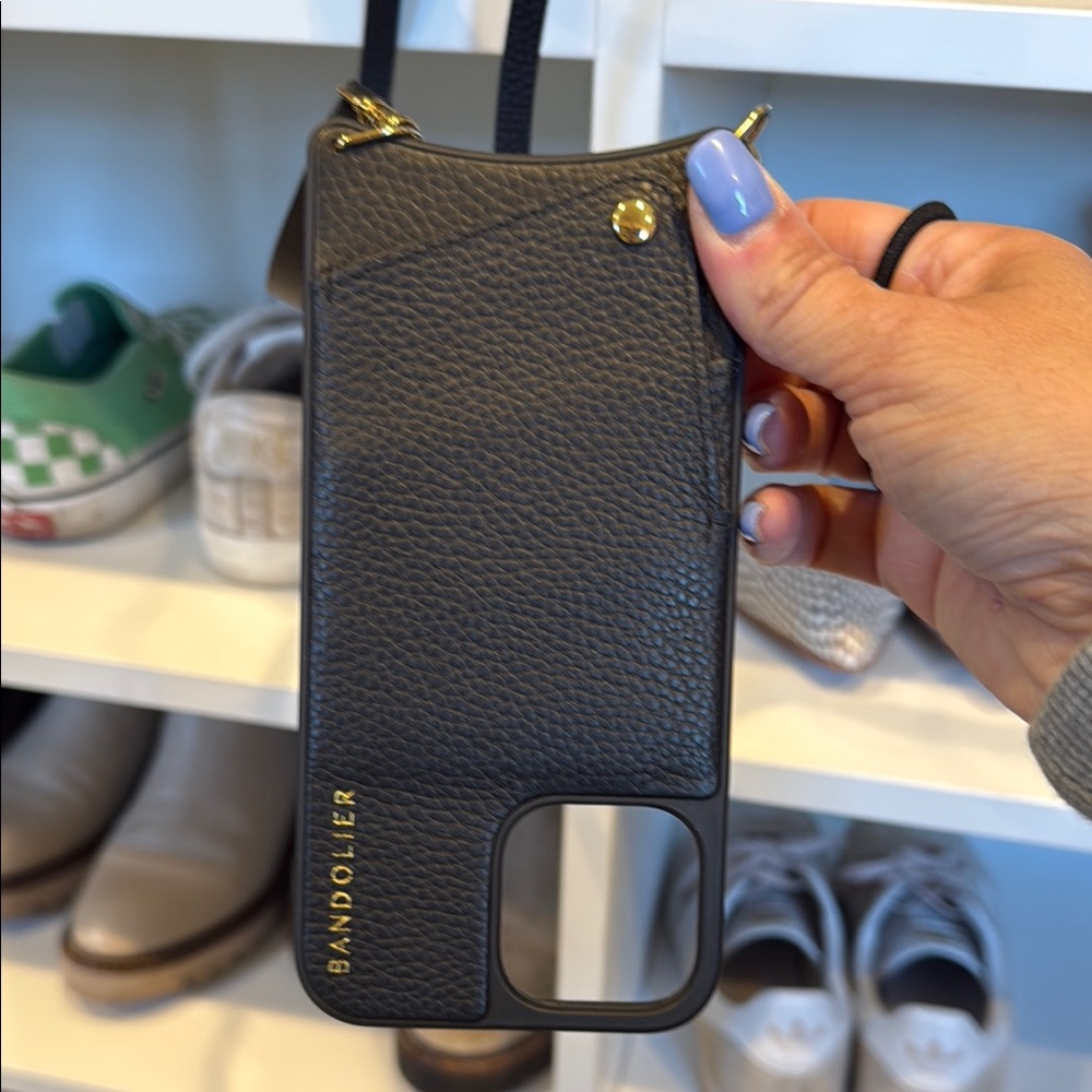 Bandolier Emma Black Pebbled Leather Phone 13 case NWOT